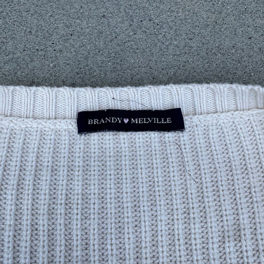 Brandy Melville Cream White Cotton Ribbed V-Neck Button Cardigan Sweater Size S - Picture 2 of 7